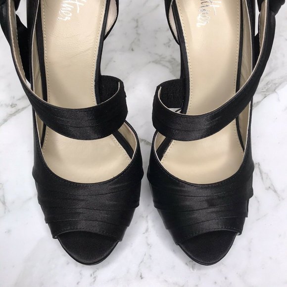 SOLD Wittner Black Satin Nippo Bow Heels Shoes 37 - Picture 9 of 12